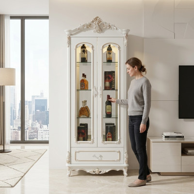 Vitrine classique Armoire en bois Armoire blanche Mobilier Meubles d'ameublement
