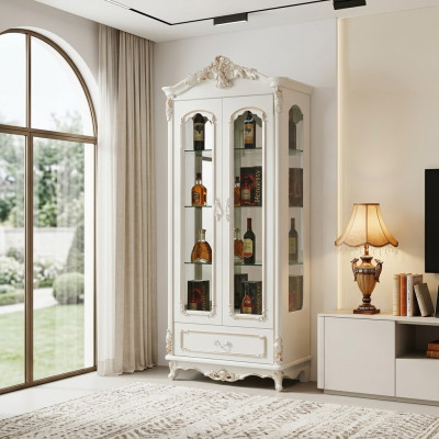 Vitrine classique Armoire en bois Armoire blanche Mobilier Meubles d'ameublement