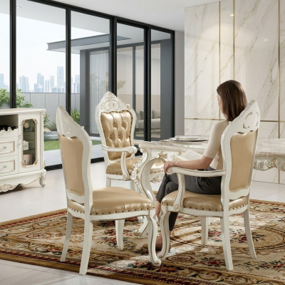 Chaise de salle à manger Chesterfield r classique Chaise de salon Beige Chaise à bras Simple Style baroque