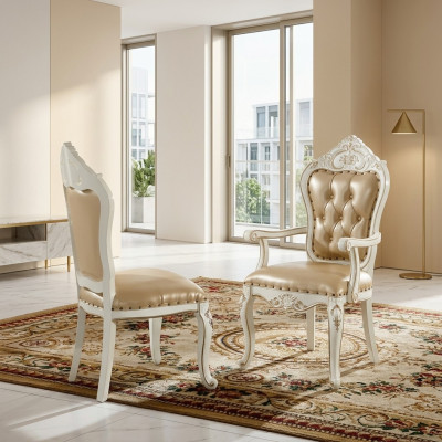 Chaise de salle à manger Chesterfield r classique Chaise de salon Beige Chaise à bras Simple Style baroque