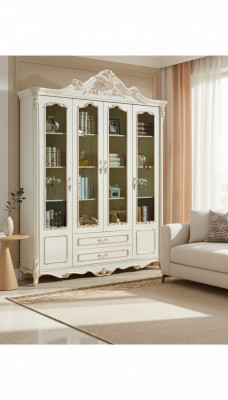 Étagère à livres Style Art Déco Armoire Vitrine de meubles blancs en bois.