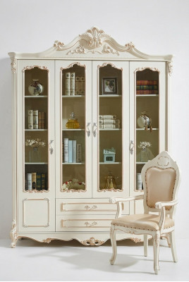 Étagère à livres Style Art Déco Armoire Vitrine de meubles blancs en bois.