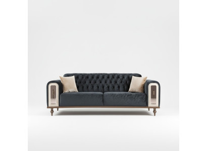 Luxueux canapé trois places en tissu beige et noir de design.