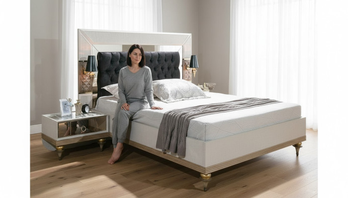 Lit de luxe avec éléments en verre Lit double Cadre de lit Mobilier 180x200