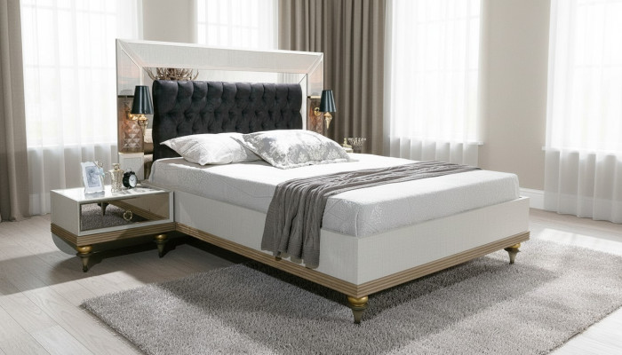 Lit de luxe avec éléments en verre Lit double Cadre de lit Mobilier 180x200