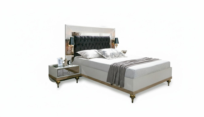 Lit de luxe avec éléments en verre Lit double Cadre de lit Mobilier 180x200