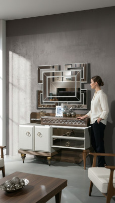 Mobilier Design de Chambre Coiffeuse Miroir Bois Buffet Console