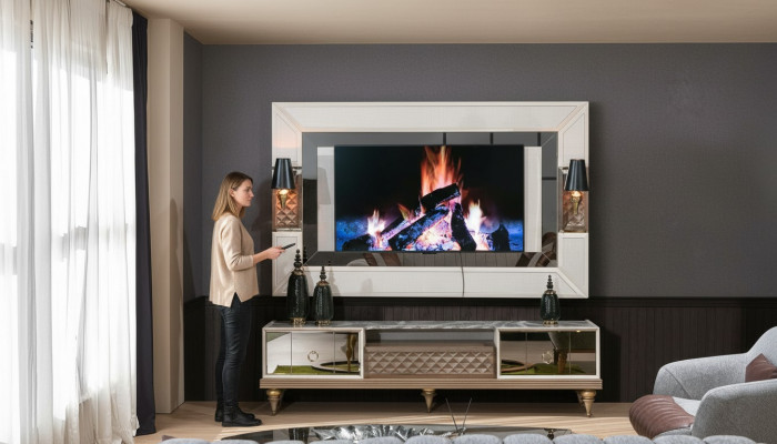 Unité murale Suite Armoire de télévision meuble tv banc bas table bois luxe armoire XXL