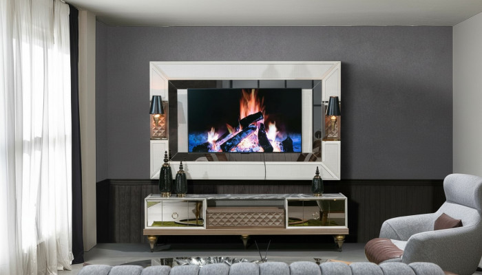 Unité murale Suite Armoire de télévision meuble tv banc bas table bois luxe armoire XXL