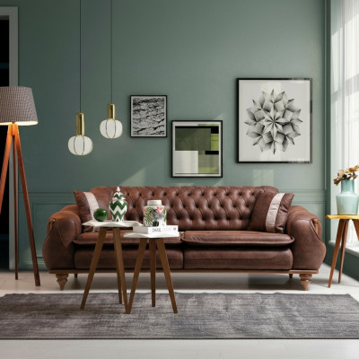 Canapé 3 places Chesterfield marron Revêtement Tissu Tissus d'ameublement