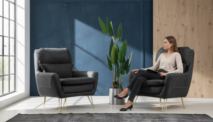 Fauteuil Siège Place Conception Salon Rembourrage Luxe Noir Salle d'attente