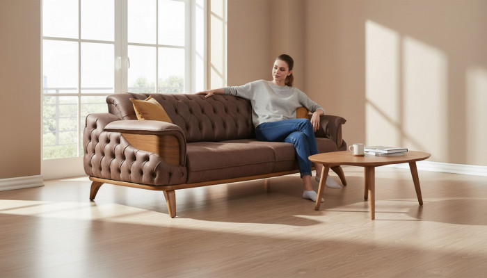 Canapé Chesterfield trois places de luxe Meubles Canapés Marron Canapés en cuir Rembourrage neuf