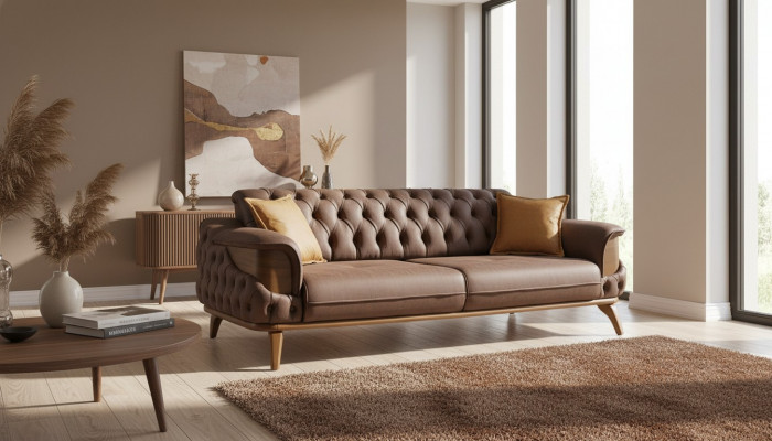 Canapé Chesterfield trois places de luxe Meubles Canapés Marron Canapés en cuir Rembourrage neuf