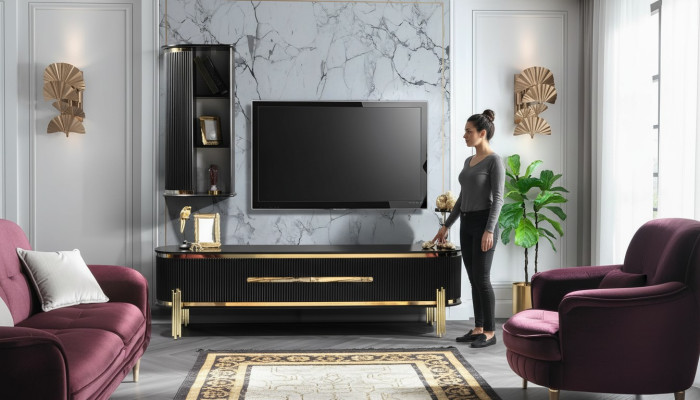 Armoire TV Buffet de Luxe Meuble Commode Armoire de Salon Armoires Étagère Bois