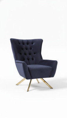 Luxueux fauteuil Chesterfield bleu avec revêtement en velours pour le salon