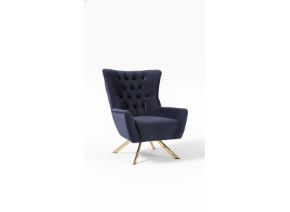 Luxueux fauteuil Chesterfield bleu avec revêtement en velours pour le salon