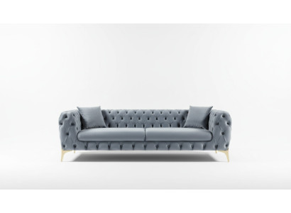 Canapé trois places Chesterfield de luxe Canapés trois places Gris Canapés Velours neufs