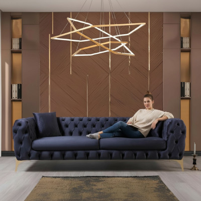 Canapé trois places Chesterfield de luxe Canapé trois places Bleu Canapés Velours Canapé neuf