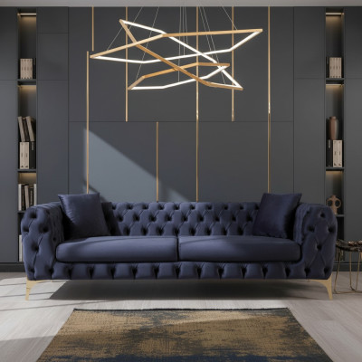 Canapé trois places Chesterfield de luxe Canapé trois places Bleu Canapés Velours Canapé neuf
