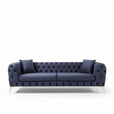 Canapé trois places Chesterfield de luxe Canapé trois places Bleu Canapés Velours Canapé neuf