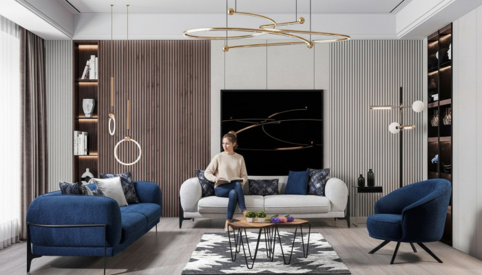 Ensemble de canapé de luxe 3+3+1 siège en cuir Canapé moderne Fauteuil Bleu Ensemble de canapés 3 pièces neuf