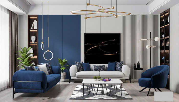 Ensemble de canapé de luxe 3+3+1 siège en cuir Canapé moderne Fauteuil Bleu Ensemble de canapés 3 pièces neuf