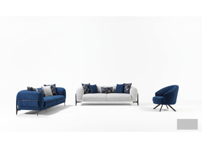 Ensemble de canapé de luxe 3+3+1 siège en cuir Canapé moderne Fauteuil Bleu Ensemble de canapés 3 pièces neuf