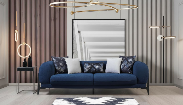 Canapé trois places de luxe 3 places Canapés Design de siège Meubles modernes Canapés Bleu Nouveau