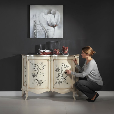 Buffet classique en bois, commode blanche, armoires, luxueux, neuf, italien