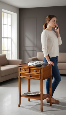 Console téléphonique classique Table d'appoint Marron Tables Table basse Mobilier