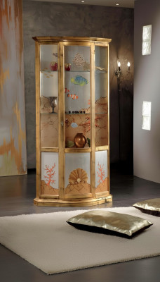 Vitrine classique en verre armoire en bois Armoire Vitrine meuble de luxe Buffet en or Italie