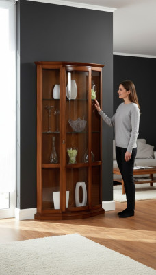 Vitrine classique marron Mobilier de style français Commode Buffet Cabinet en verre