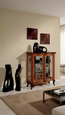 Vitrine classique Vitrine en verre Placard en bois Salon de luxe Marron Bahut