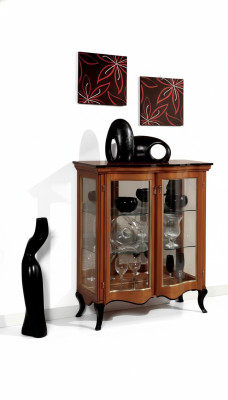 Vitrine classique Vitrine en verre Placard en bois Salon de luxe Marron Bahut
