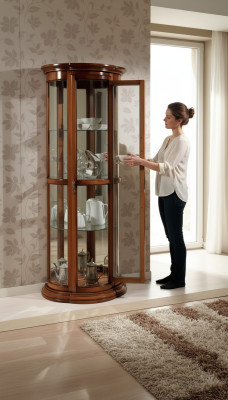 Vitrines classiques Armoire en verre Vitrine en bois Salon de luxe Brun Buffet