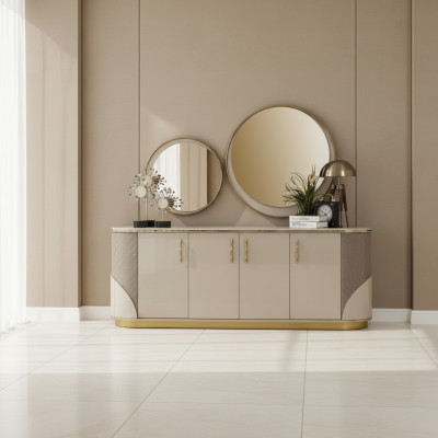 Sideboard 2x Miroir Salon Design Meubles de Luxe Console Lowboard Beige
