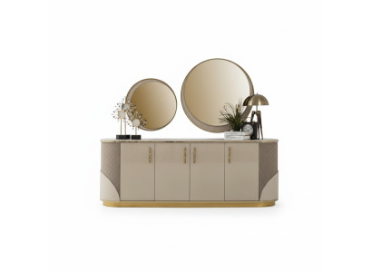 Sideboard 2x Miroir Salon Design Meubles de Luxe Console Lowboard Beige