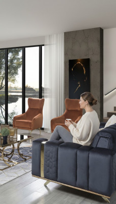 Fauteuil une place de luxe avec rembourrage pour salon en tissu marron, neuf.