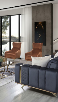 Fauteuil une place de luxe avec rembourrage pour salon en tissu marron, neuf.