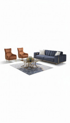 Fauteuil une place de luxe avec rembourrage pour salon en tissu marron, neuf.