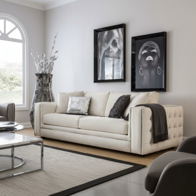 Canapé classique Chesterfield trois places de luxe Beige 3 places Sofa