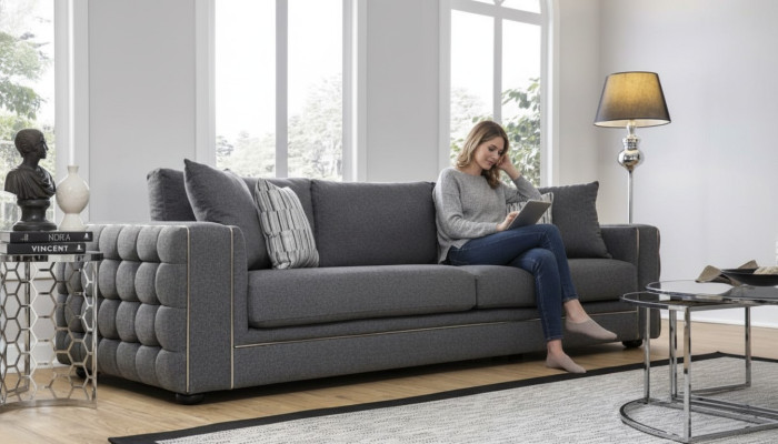 Canapé de salon de luxe 2 places Canapé gris Chesterfield neuf