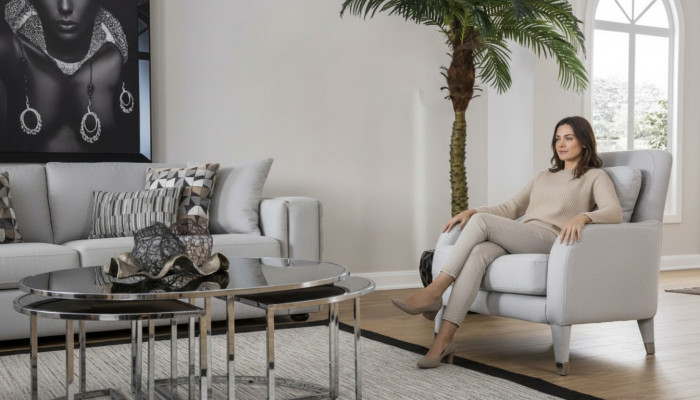 Fauteuil Design Salle de séjour Rembourrage Bois Rembourrage Moderne Luxe Gris neuf