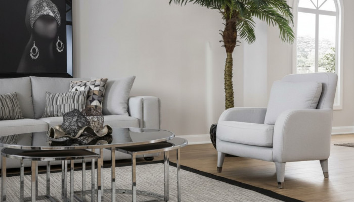 Fauteuil Design Salle de séjour Rembourrage Bois Rembourrage Moderne Luxe Gris neuf