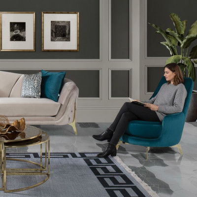 Fauteuil rond Design Salon Rembourrage Bois Rembourrage Moderne Luxe Bleu Nouveau