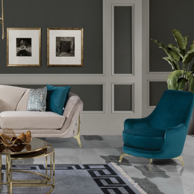 Fauteuil rond Design Salon Rembourrage Bois Rembourrage Moderne Luxe Bleu Nouveau