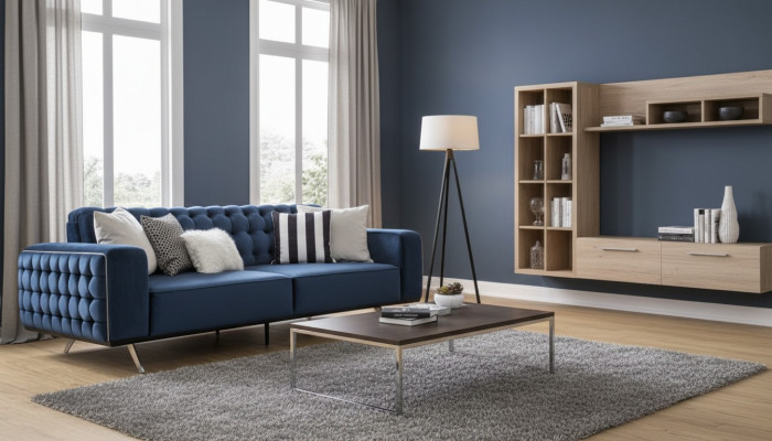 Canapé Chesterfield trois places classique de luxe bleu