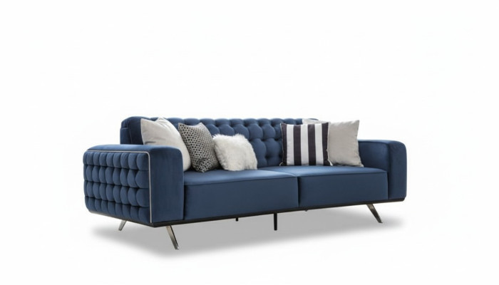 Canapé Chesterfield trois places classique de luxe bleu