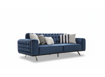 Canapé Chesterfield trois places classique de luxe bleu