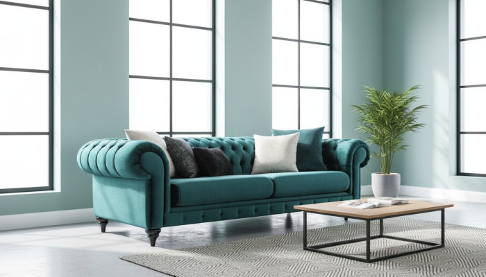 Canapé de luxe Chesterfield classique trois places, canapés verts à 3 places